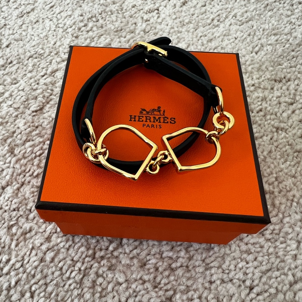 🧡🖤 HERMES Etrie de Bourtour bracelet Black Veau Swift 0162 🧡🖤